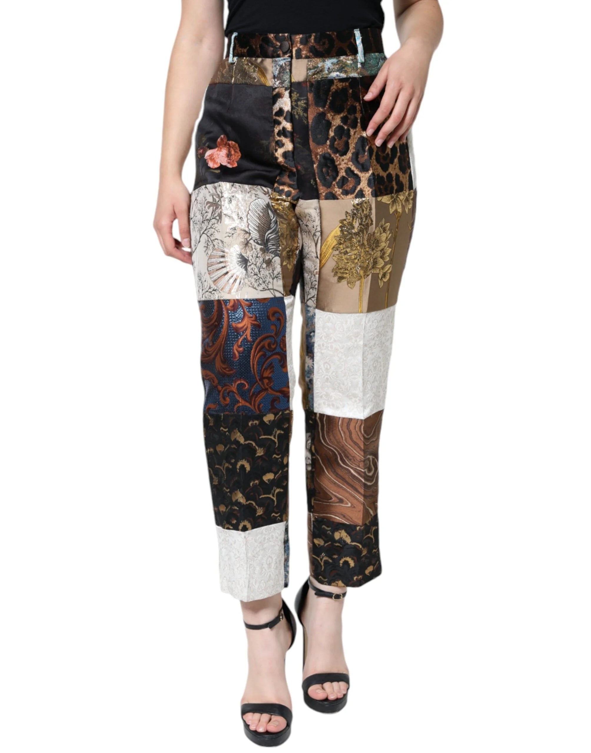 Dolce & Gabbana Multicolor Patchwork Jacquard High Waist Pants - Trousers