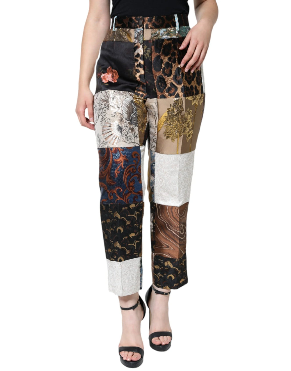 Dolce & Gabbana Multicolor Patchwork Jacquard High Waist Pants - Trousers