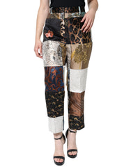 Dolce & Gabbana Multicolor Patchwork Jacquard High Waist Pants - Trousers