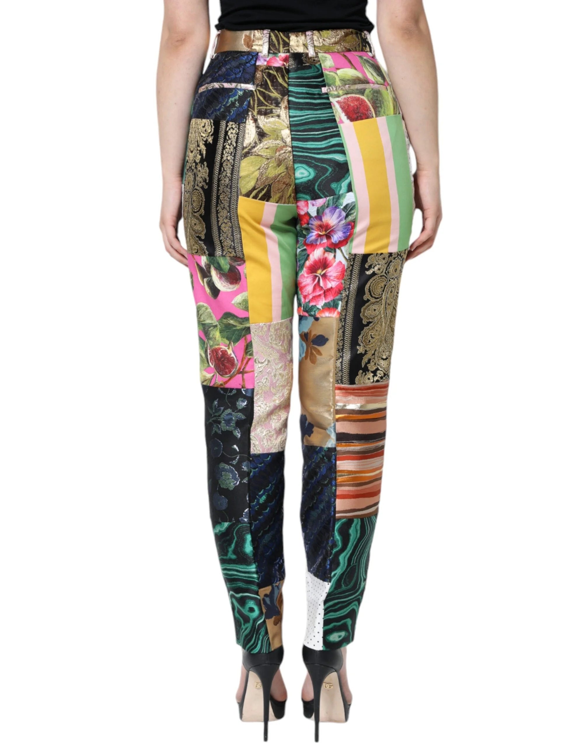 Dolce & Gabbana Multicolor Patchwork Jacquard High Waist Pants - IT42|M - Trousers