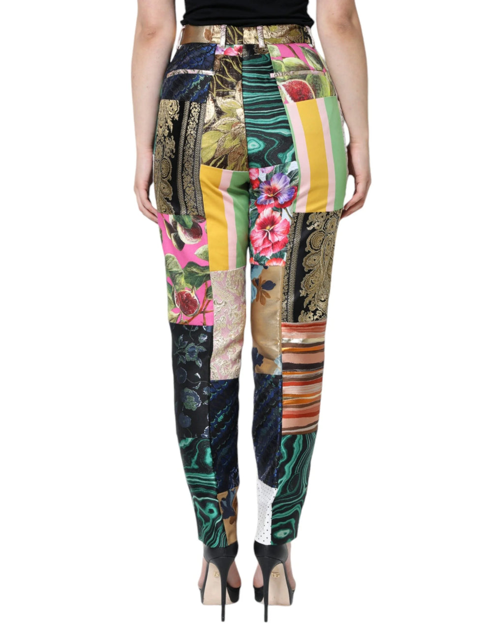 Dolce & Gabbana Multicolor Patchwork Jacquard High Waist Pants - IT42|M - Trousers