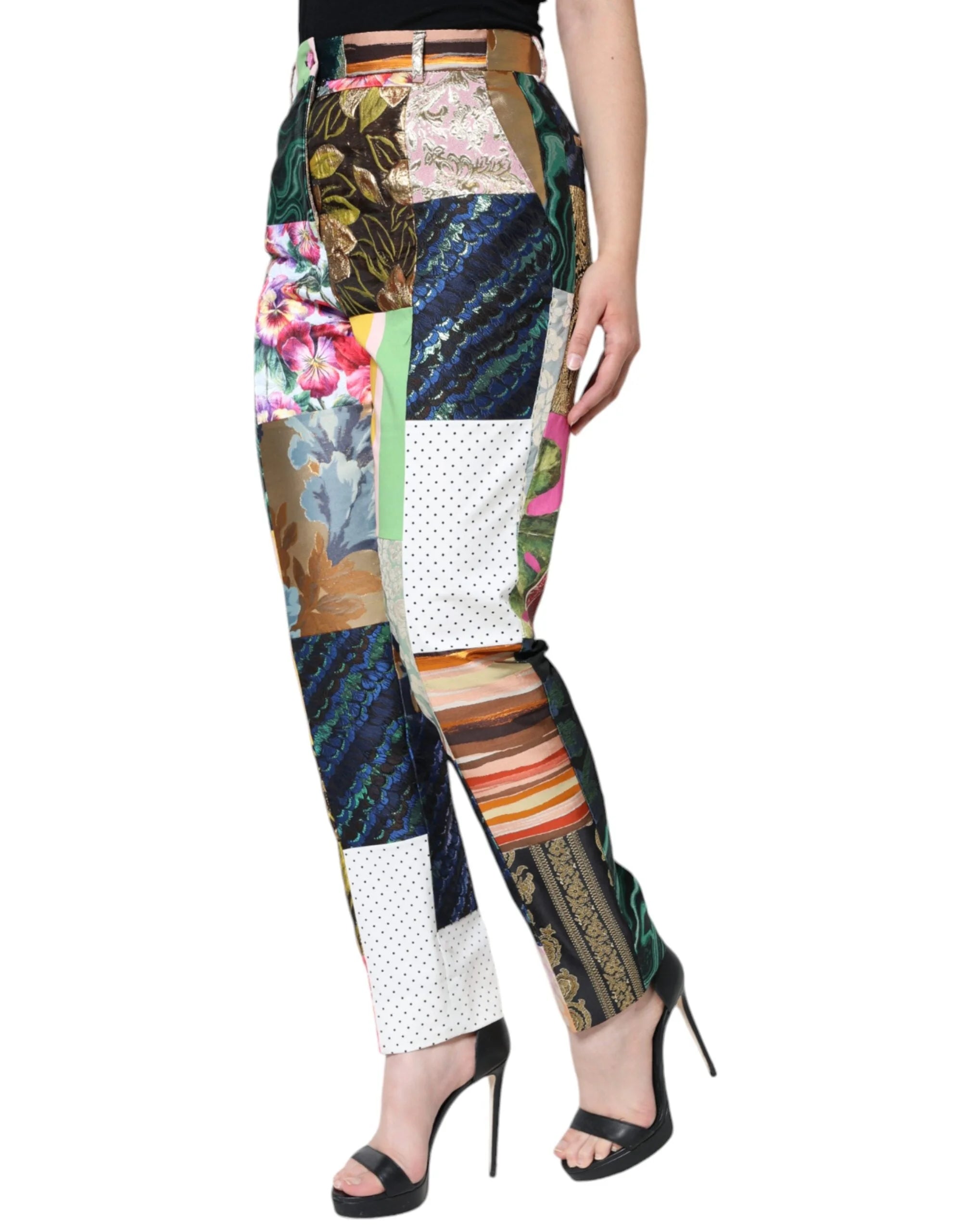 Dolce & Gabbana Multicolor Patchwork Jacquard High Waist Pants - IT42|M - Trousers