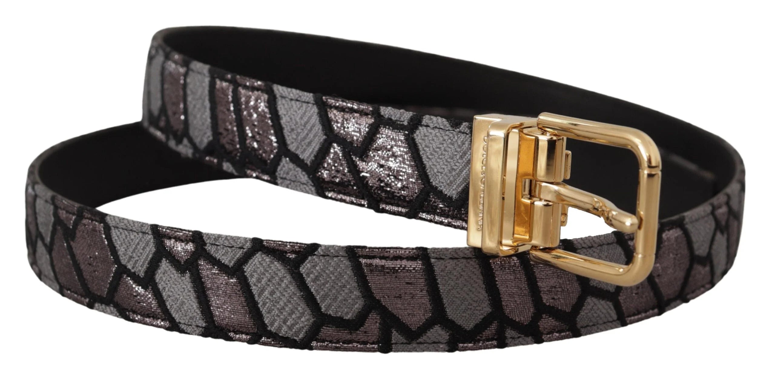 Dolce & Gabbana Multicolor Patchwork Leather Gold Jaquard Belt - 90 cm / 36 Inches - Belts