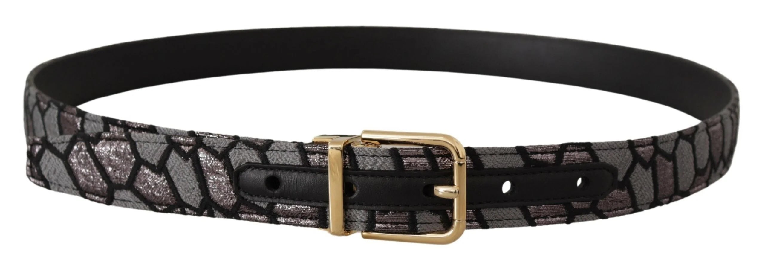 Dolce & Gabbana Multicolor Patchwork Leather Gold Jaquard Belt - 90 cm / 36 Inches - Belts