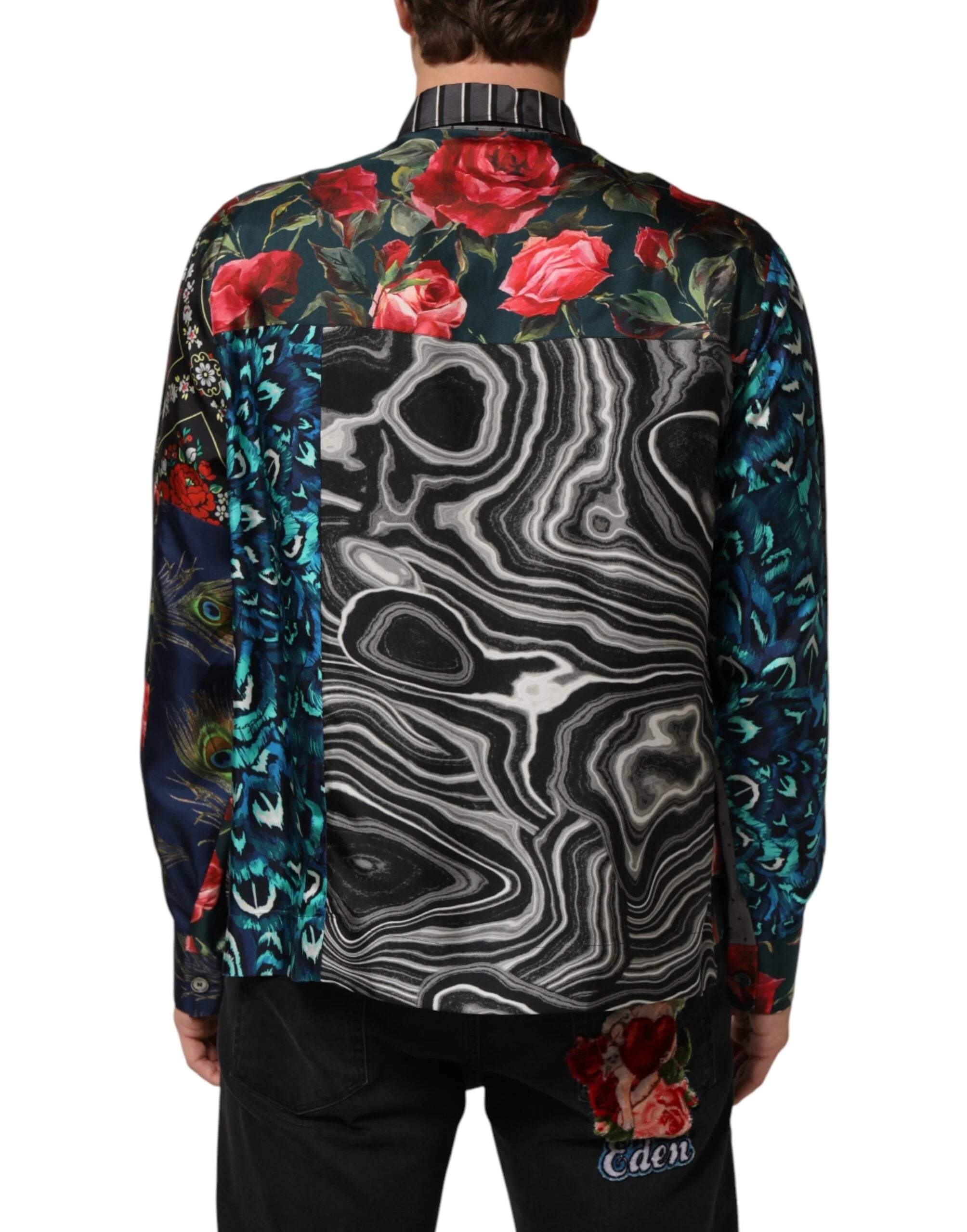 Dolce & Gabbana Multicolor Patchwork Long Sleeves Silk Shirt - IT39 | S - Shirts