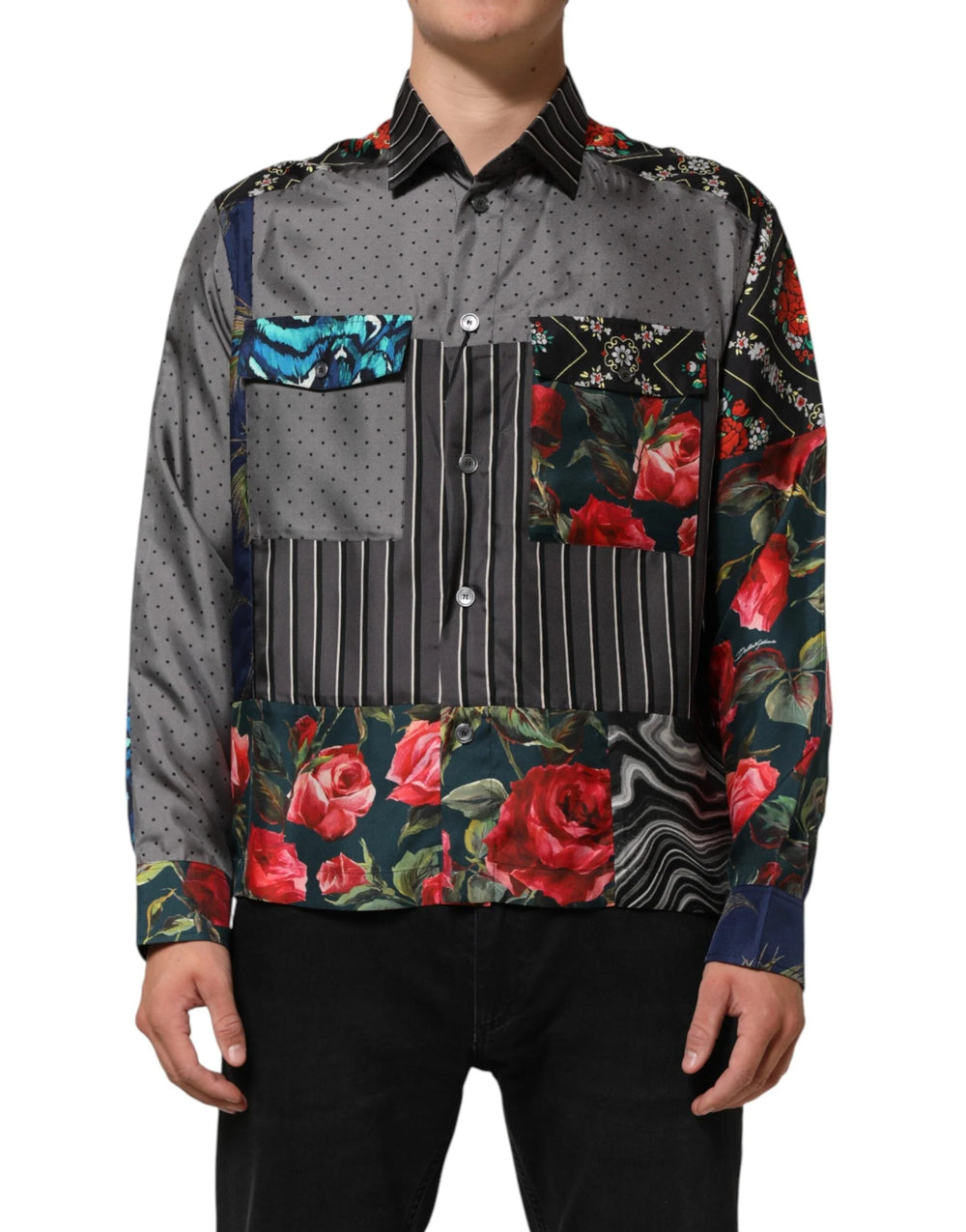 Dolce & Gabbana Multicolor Patchwork Long Sleeves Silk Shirt - IT39 | S - Shirts