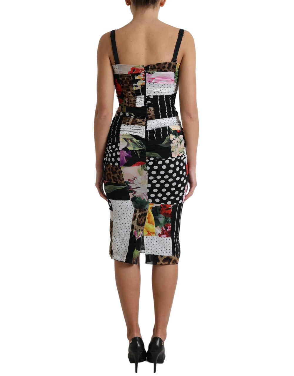 Dolce & Gabbana Multicolor Patchwork Midi Floral Leopard Bodycon Dress - IT40|S - Dresses