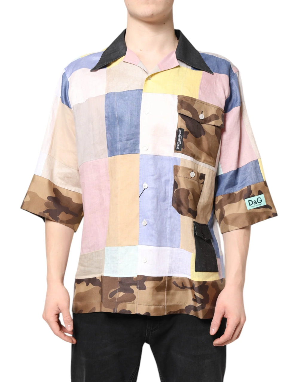 Dolce & Gabbana Multicolor Patchwork Short Sleeve Shirt - IT40 | M - Shirts