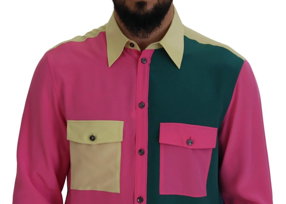 Dolce & Gabbana Multicolor Patchwork Silk Button Down Shirt - IT41 | L - Shirts
