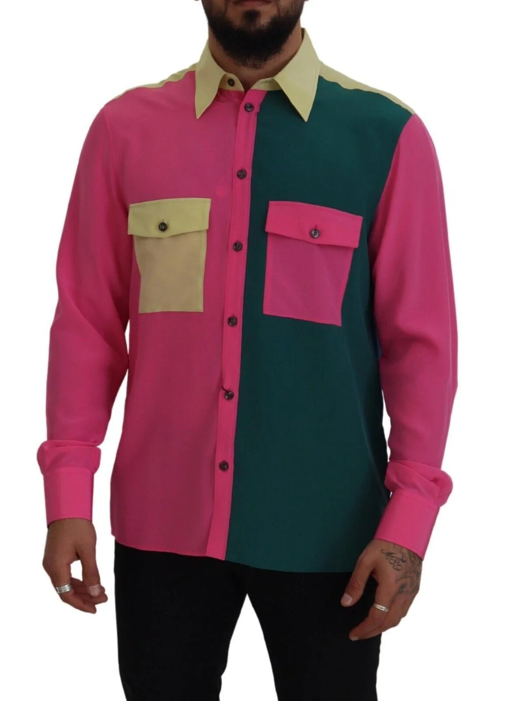 Dolce & Gabbana Multicolor Patchwork Silk Button Down Shirt - IT41 | L - Shirts