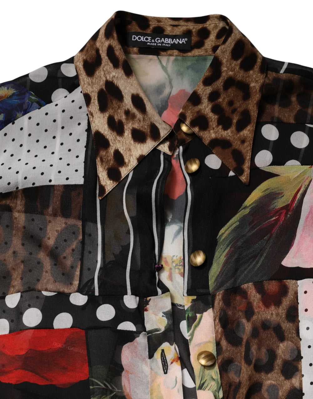 Dolce & Gabbana Multicolor Patchwork Silk CollaredBlouse Top - IT38 | XS