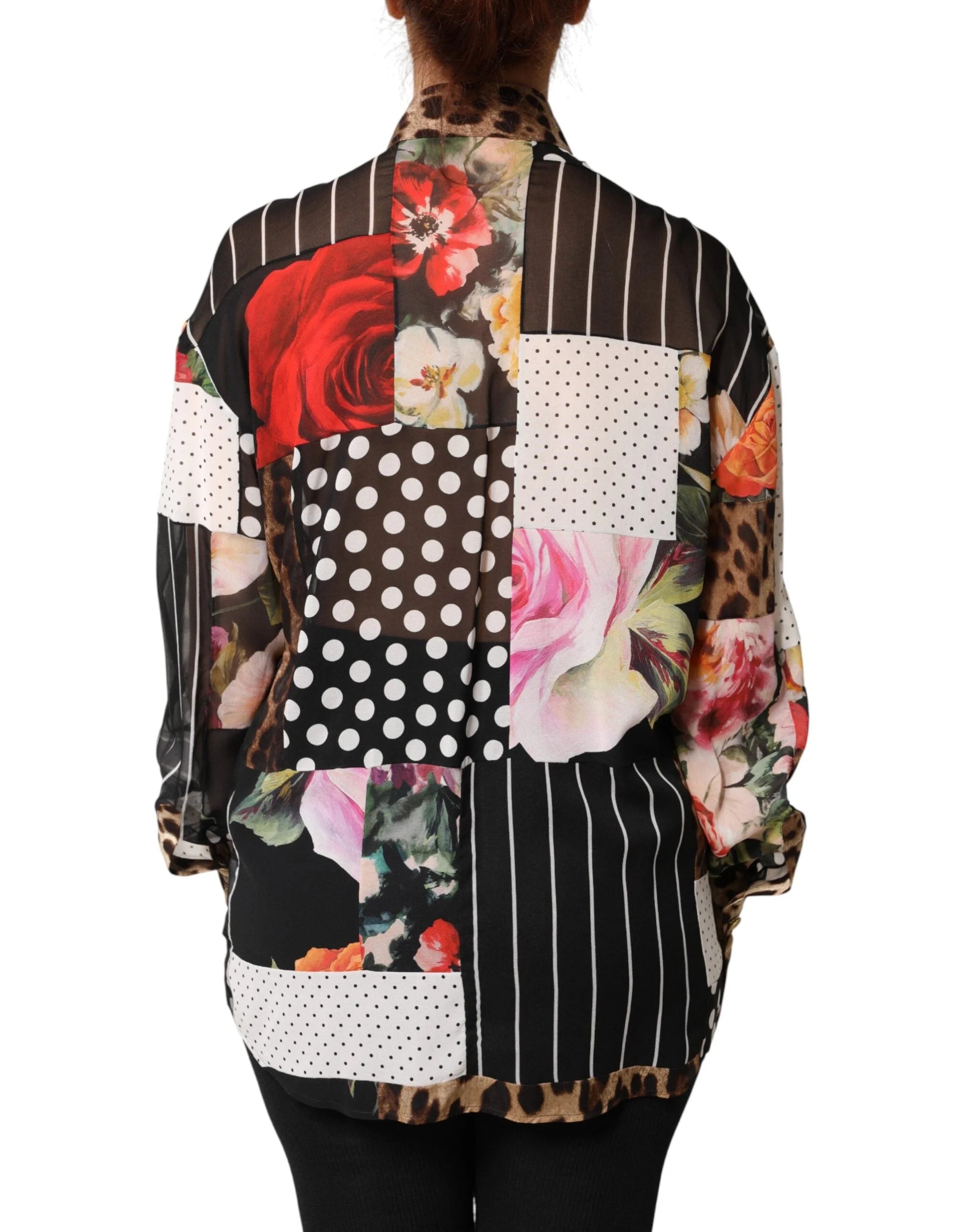Dolce & Gabbana Multicolor Patchwork Silk CollaredBlouse Top - IT38 | XS
