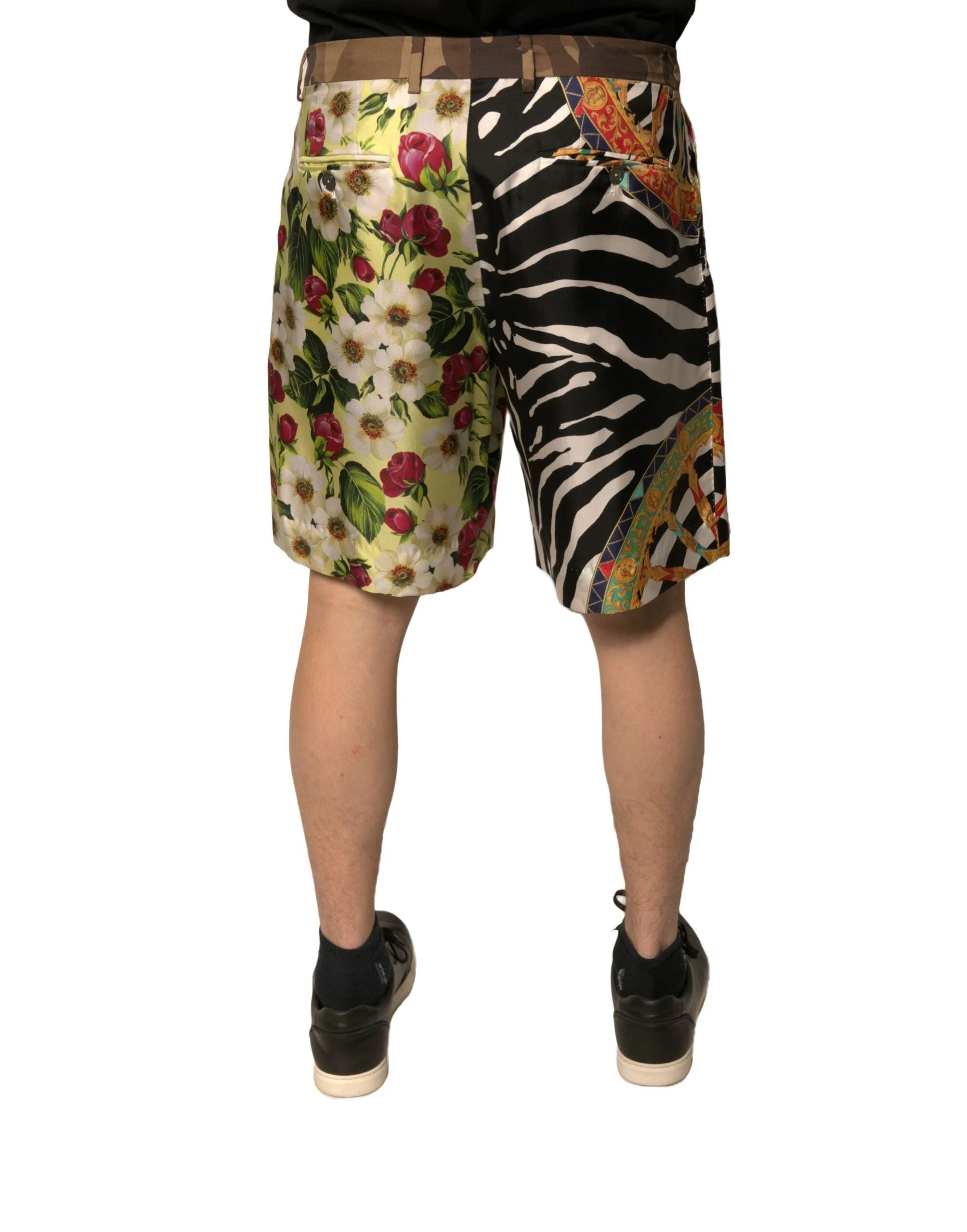 Dolce & Gabbana Multicolor Patchwork Silk Men Chino Shorts - IT48 | M - Chino Shorts