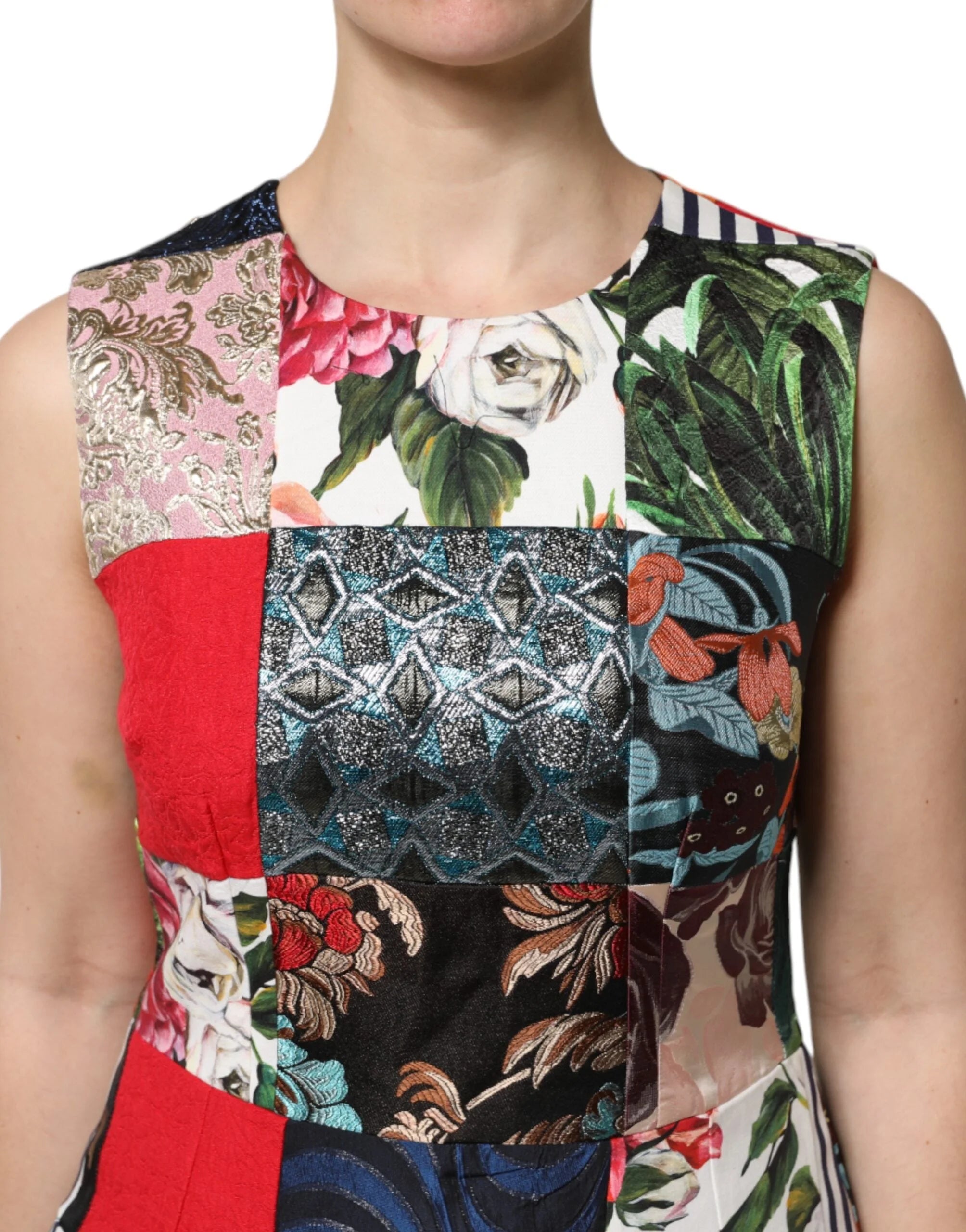 Dolce & Gabbana Multicolor Patchwork Sleeveless Sheath Dress - IT44 | L