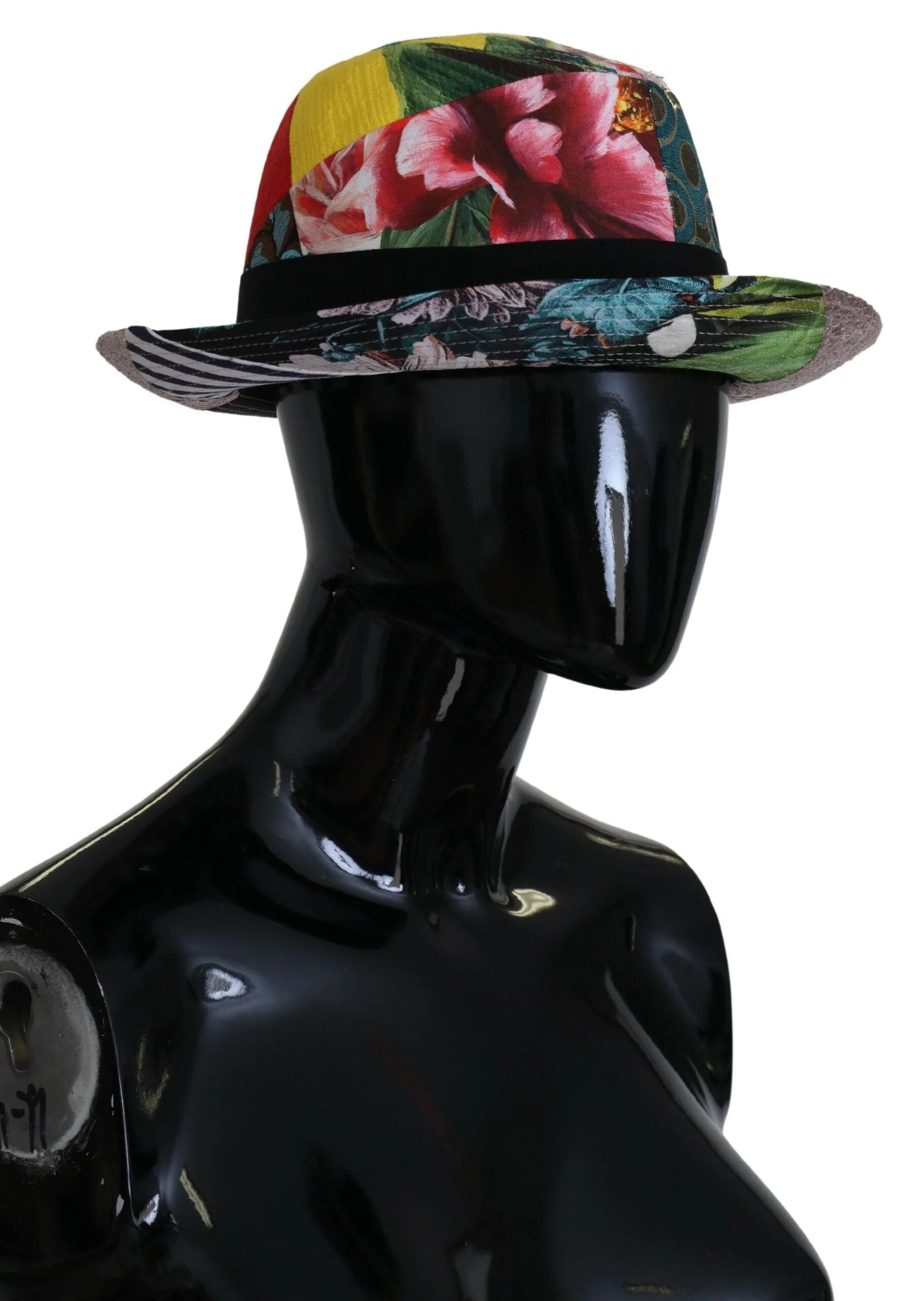 Dolce & Gabbana Multicolor Patchwork Women Fedora Wide Brim Hat - 57 cm|S