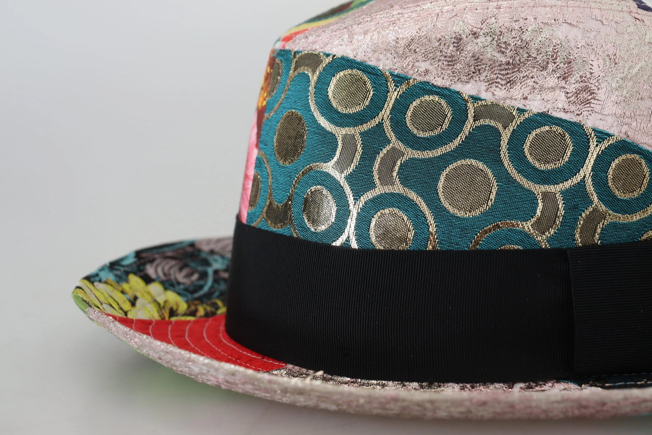 Dolce & Gabbana Multicolor Patchwork Women Fedora Wide Brim Hat - 57 cm|S
