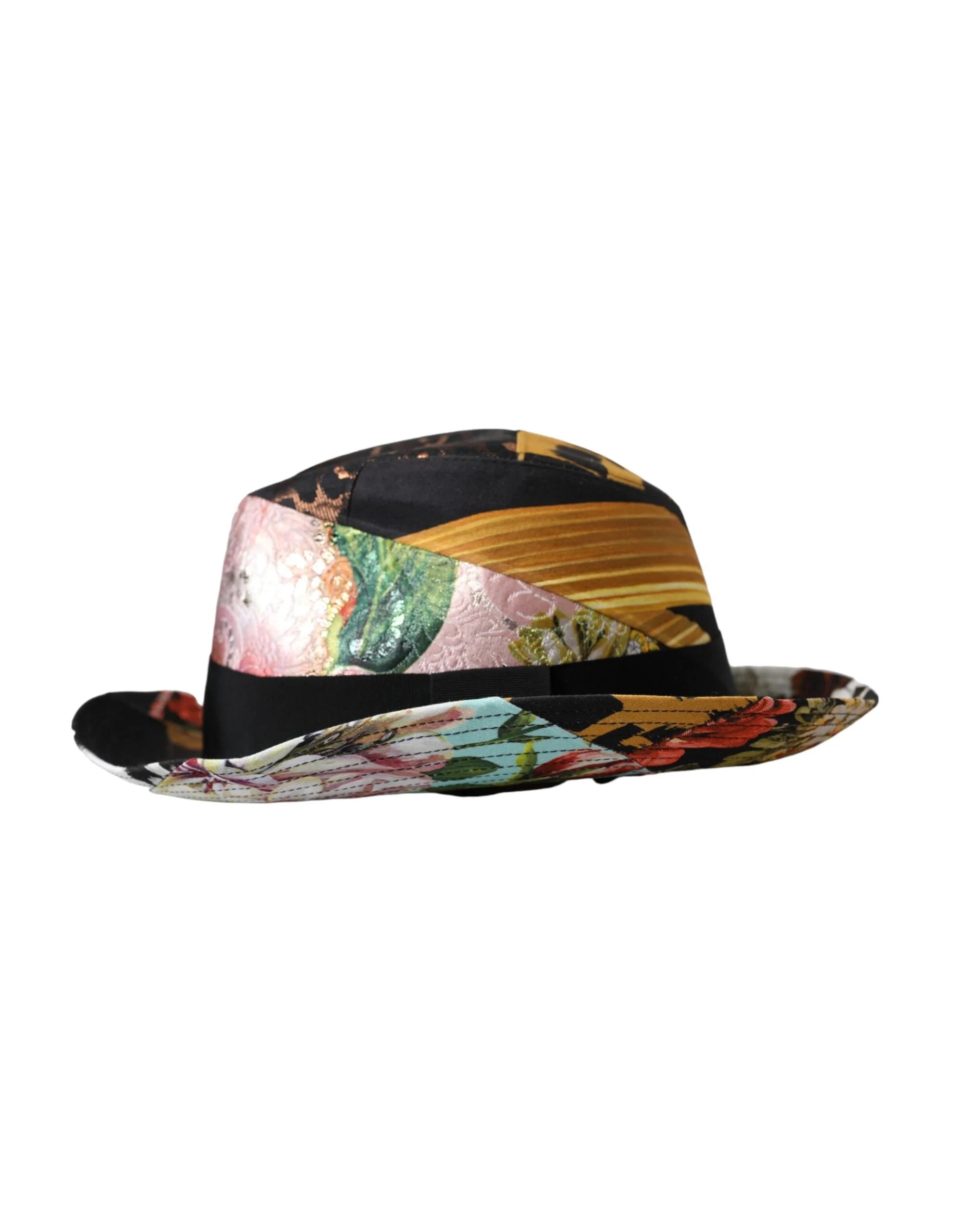 Dolce & Gabbana Multicolor Patchwork Women Fedora Wide Brim Hat - 57 cm|S - Fedoras