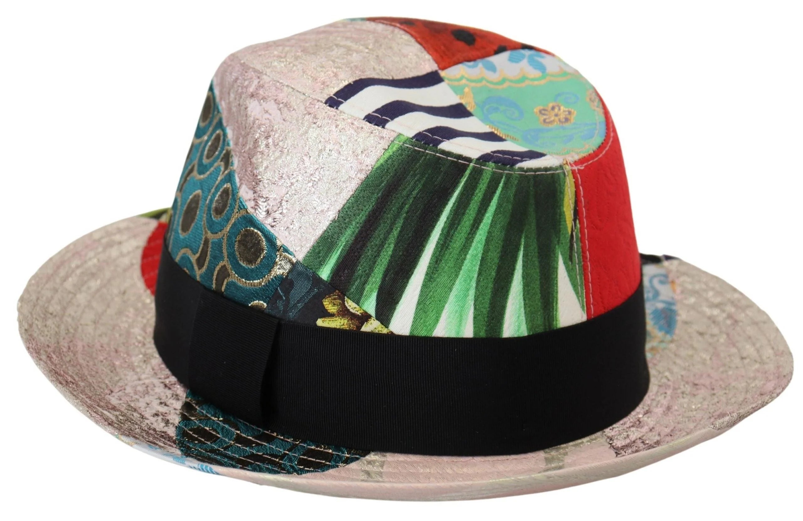 Dolce & Gabbana Multicolor Patchwork Women Fedora Wide Brim Hat - 57 cm|S