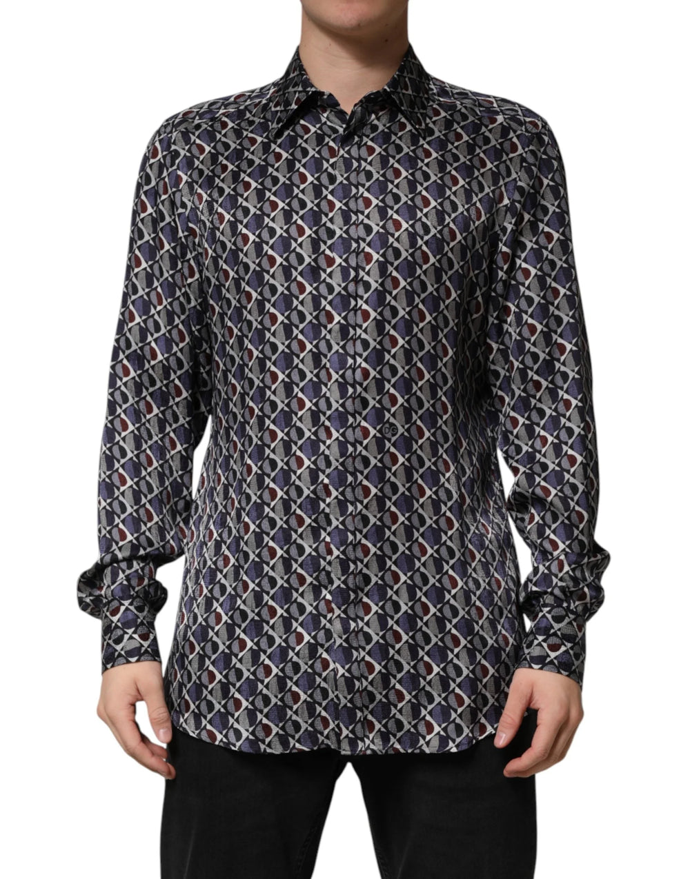 Dolce & Gabbana Multicolor Patterned Collared GOLD Men Dress Shirt - IT42 | XL