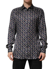 Dolce & Gabbana Multicolor Patterned Collared GOLD Men Dress Shirt - IT42 | XL
