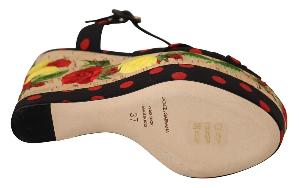 Dolce & Gabbana Multicolor Platform Wedges Sandals Charmeuse Shoes - EU37/US6.5 - Heels