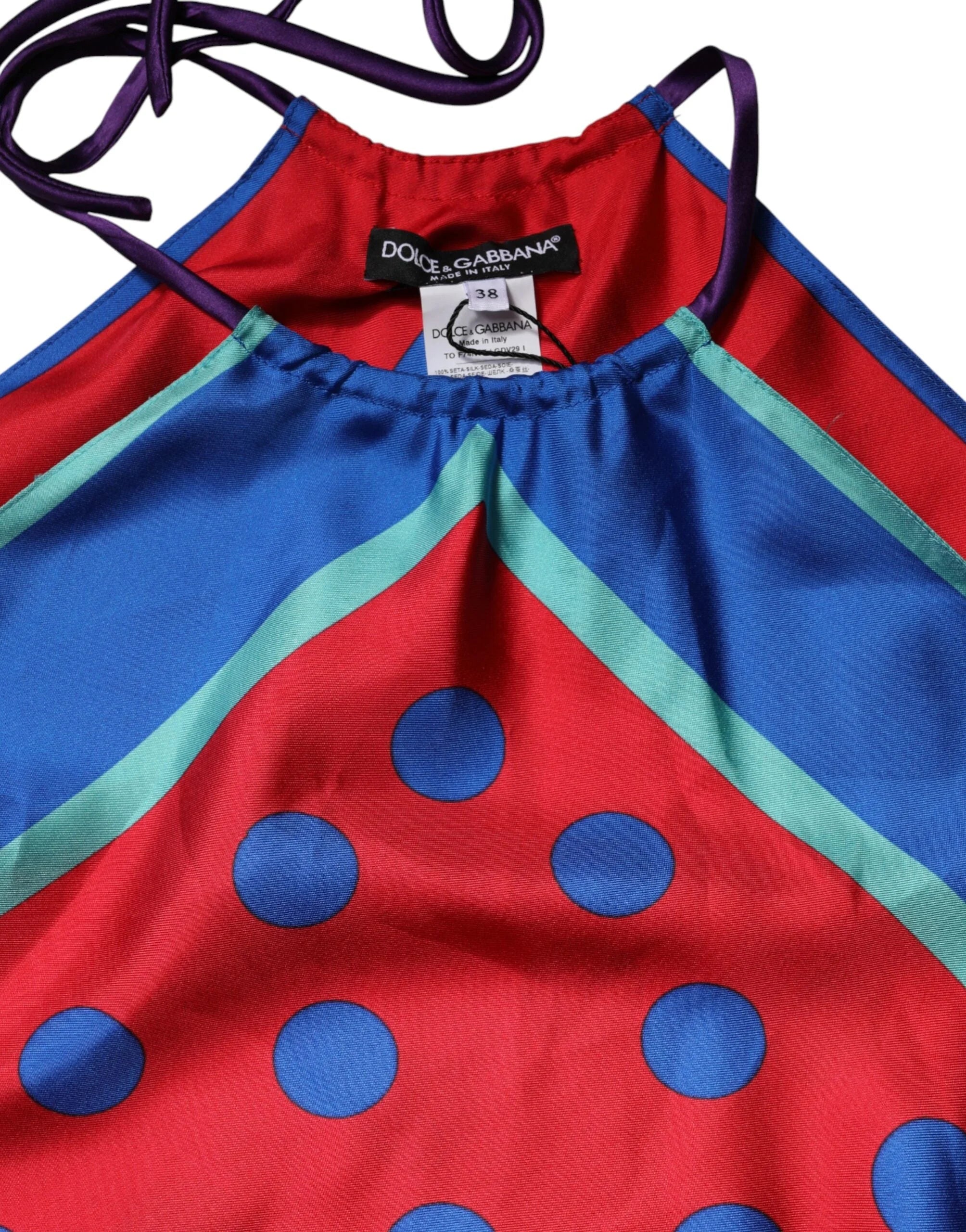 Dolce & Gabbana Multicolor Polka Dot Tie Halter Blouse Top - IT38 | XS