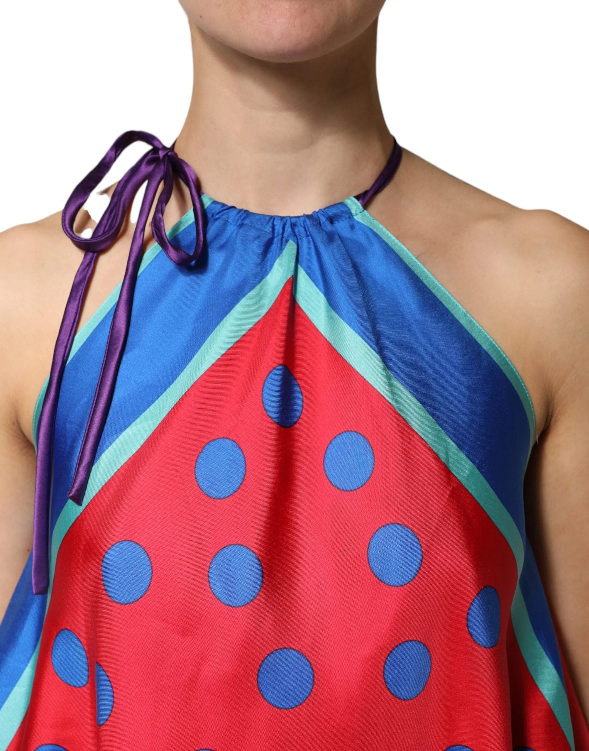 Dolce & Gabbana Multicolor Polka Dot Tie Halter Blouse Top - IT38 | XS
