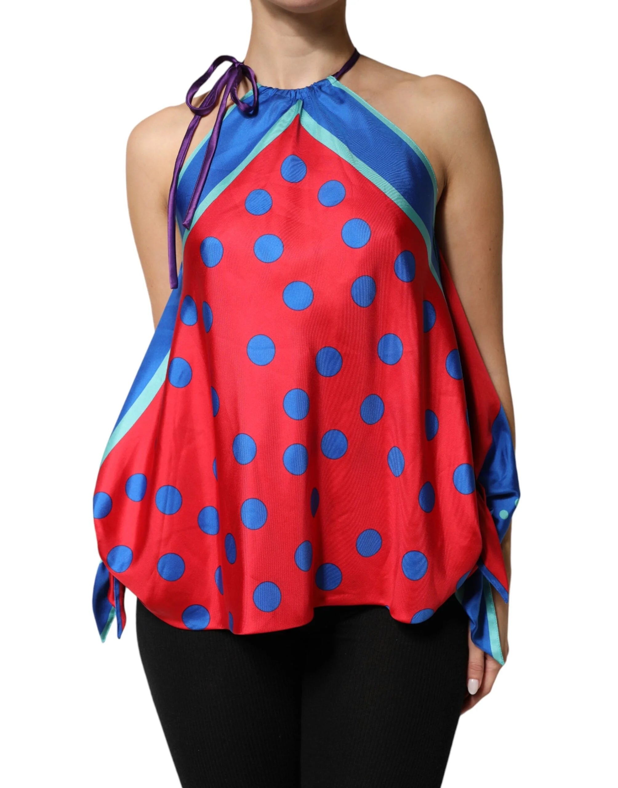 Dolce & Gabbana Multicolor Polka Dot Tie Halter Blouse Top - IT38 | XS