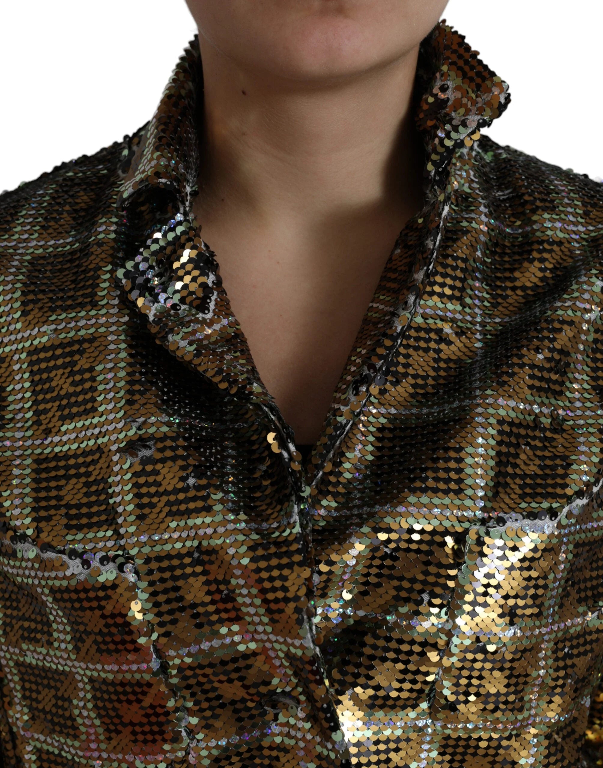 Dolce & Gabbana Multicolor Polyester Sequined Cropped Jacket - IT40|S - Coats & Jackets
