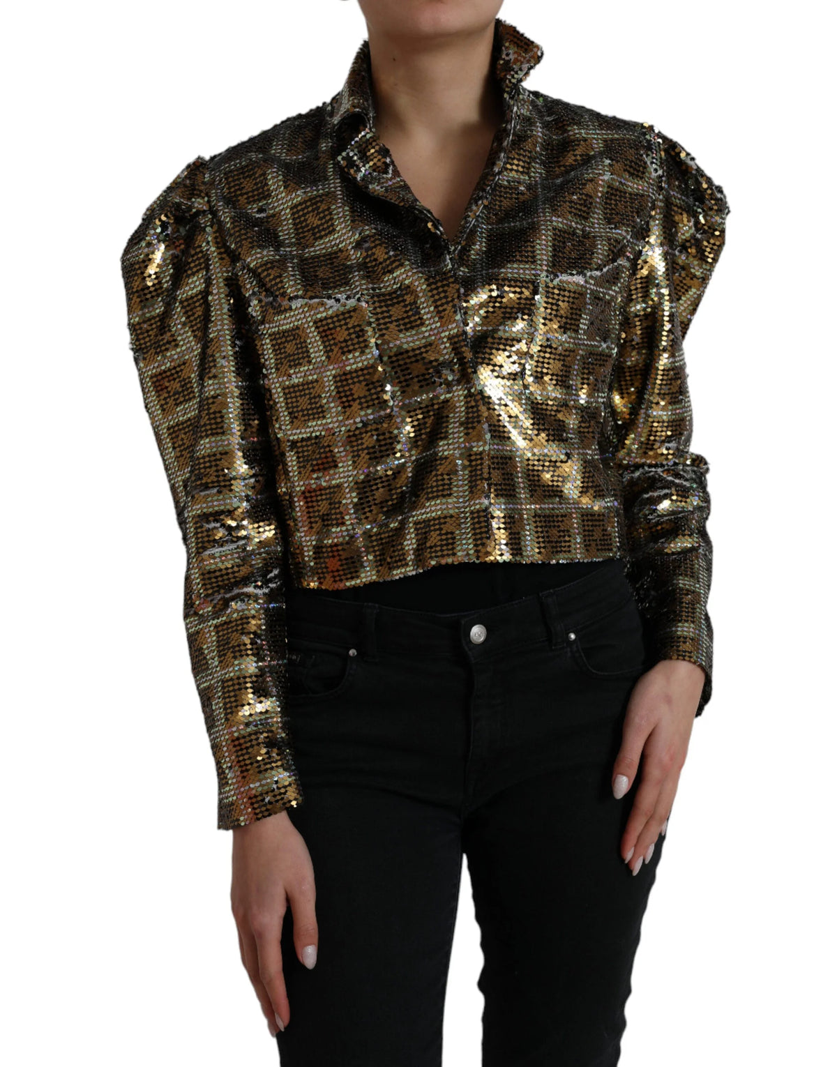 Dolce & Gabbana Multicolor Polyester Sequined Cropped Jacket - IT40|S - Coats & Jackets