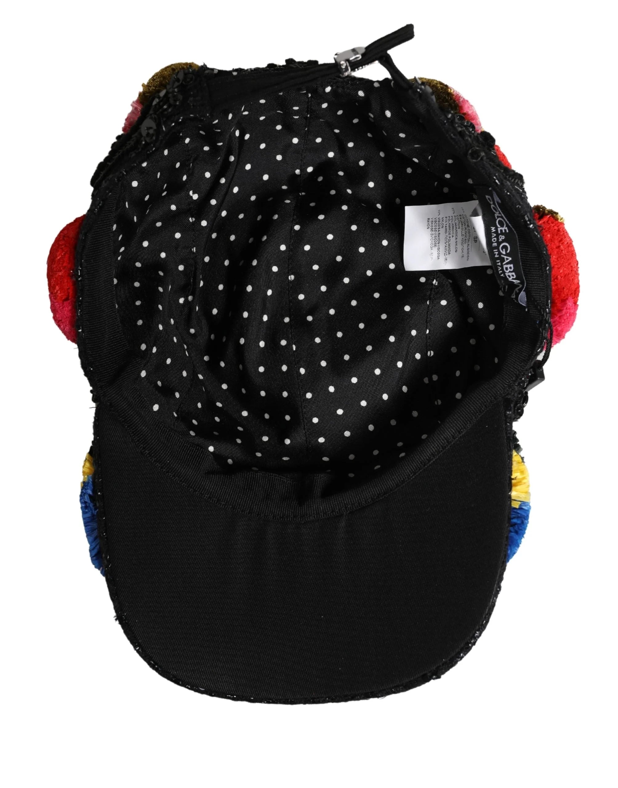 Dolce & Gabbana Mehrfarbiger Hut mit Pompons und Paillettenverzierung – 57 cm|S