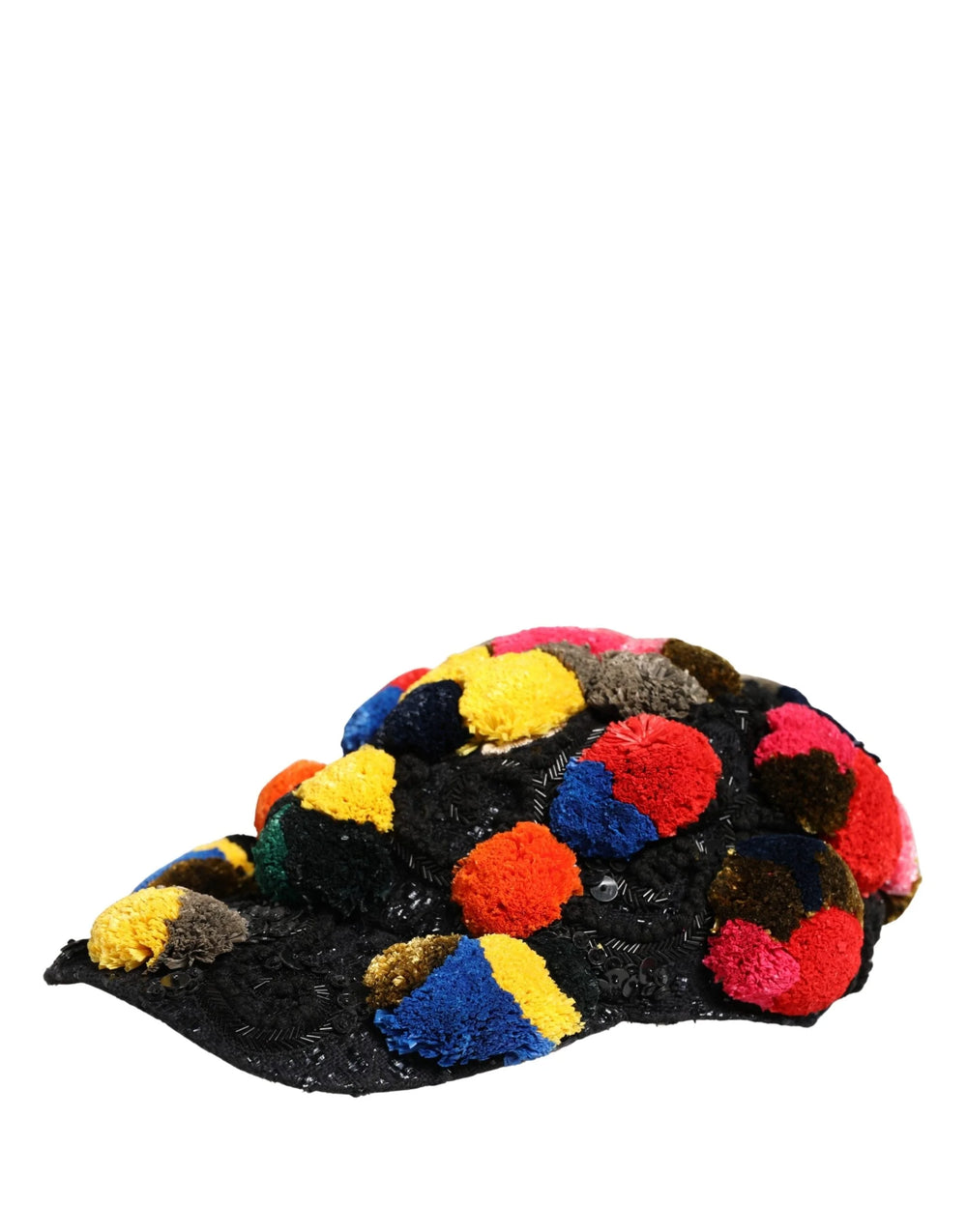 Dolce & Gabbana Mehrfarbiger Hut mit Pompons und Paillettenverzierung – 57 cm|S