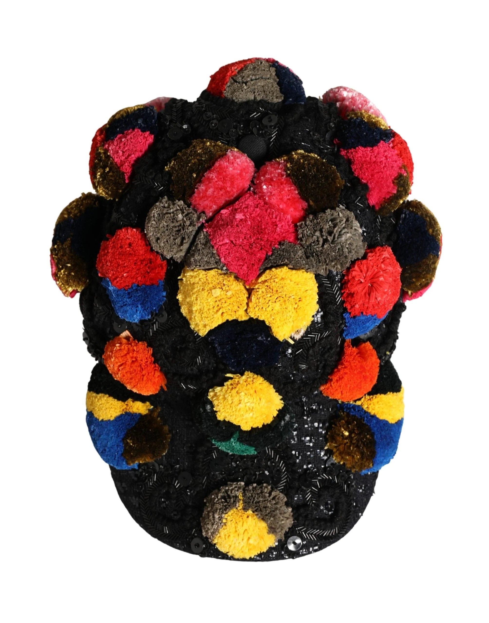Dolce & Gabbana Mehrfarbiger Hut mit Pompons und Paillettenverzierung – 57 cm|S