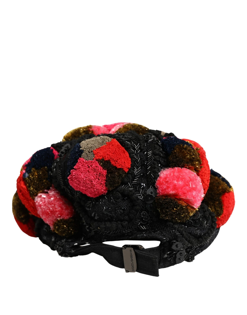 Dolce & Gabbana Mehrfarbiger Hut mit Pompons und Paillettenverzierung – 57 cm|S