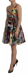 Dolce & Gabbana Multicolor Poplin Floral Mini Flared Dress - IT46|XL - Dresses