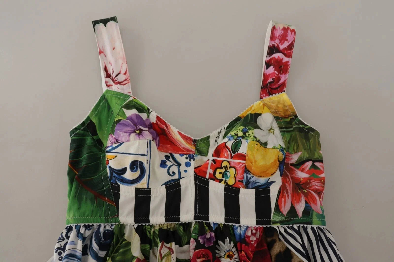 Dolce & Gabbana Multicolor Poplin Floral Mini Flared Dress - IT46|XL - Dresses