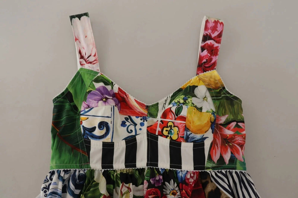 Dolce & Gabbana Multicolor Poplin Floral Mini Flared Dress - IT46|XL - Dresses