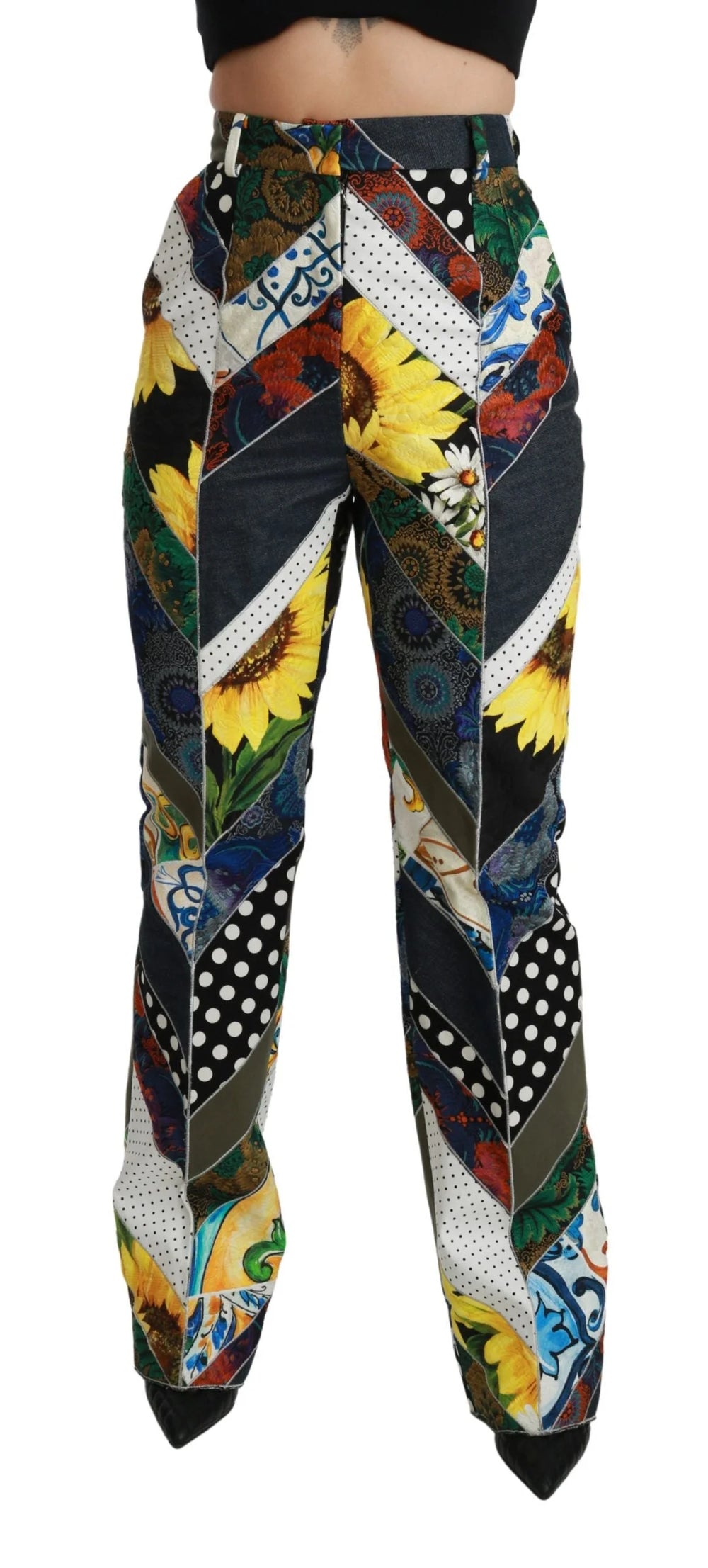 Dolce & Gabbana Multicolor Print High Waist Straight Pants - IT40|S - Trousers