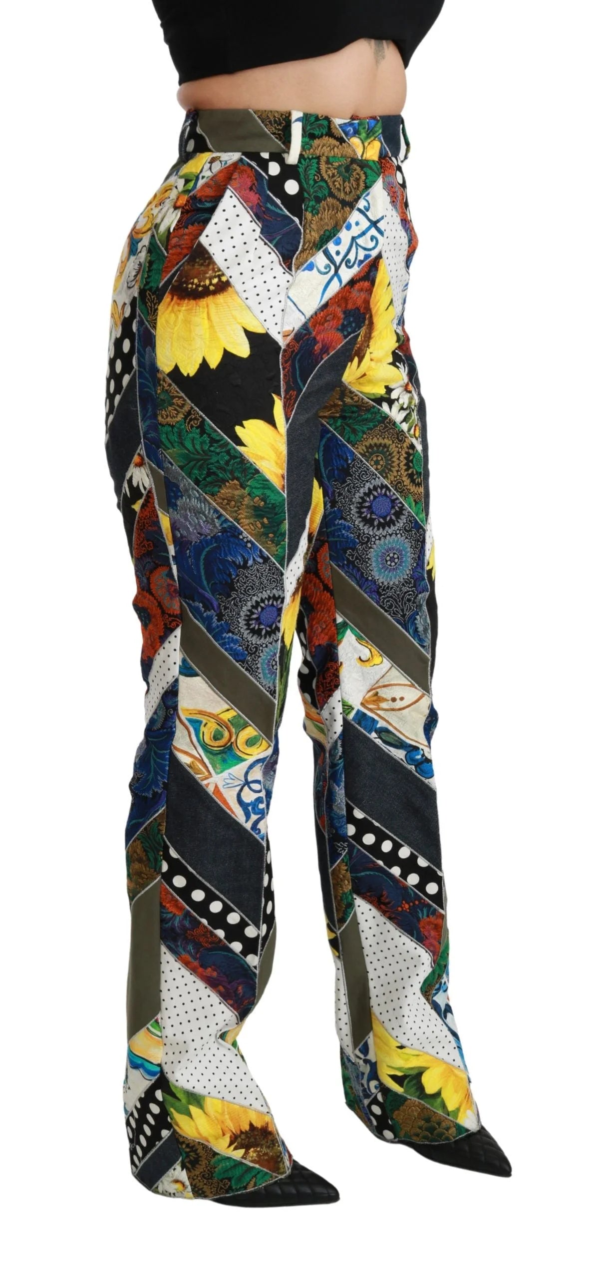 Dolce & Gabbana Multicolor Print High Waist Straight Pants - IT40|S - Trousers
