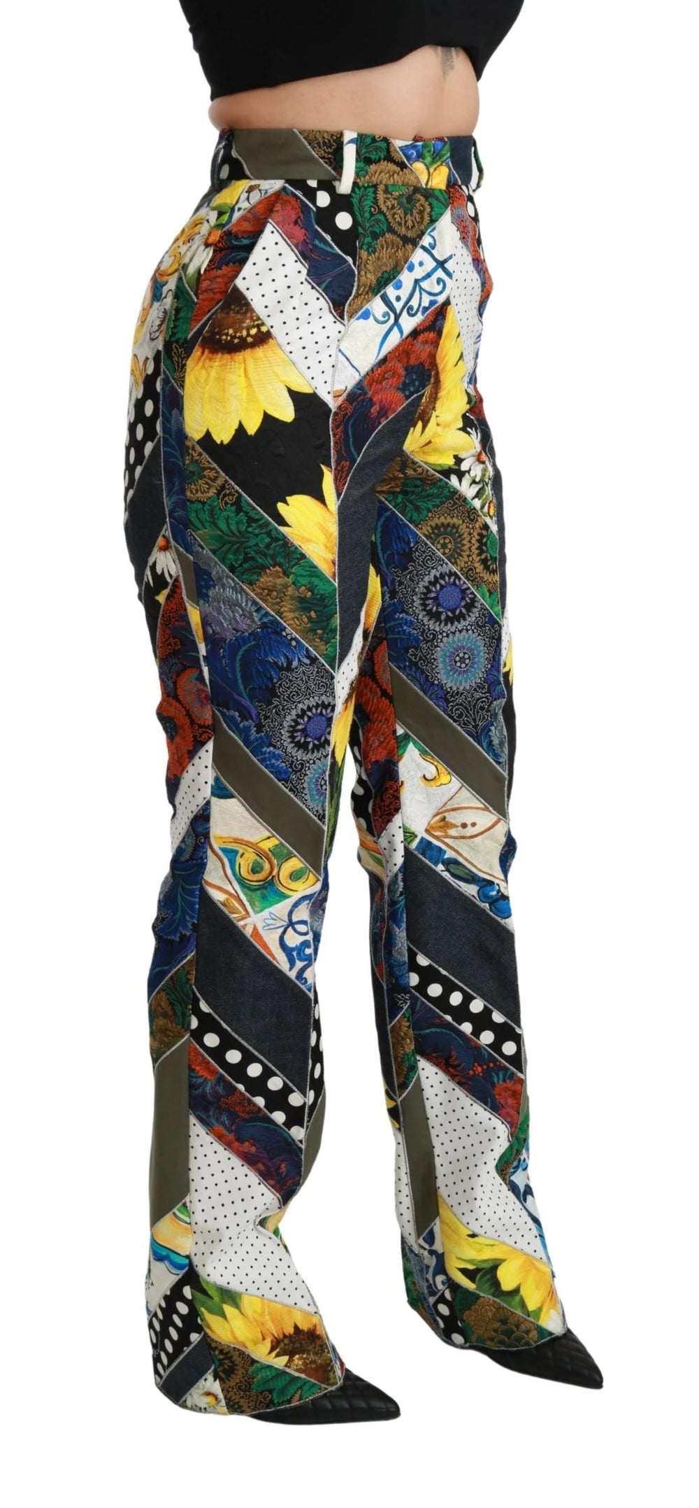 Dolce & Gabbana Multicolor Print High Waist Straight Pants - IT40|S - Trousers