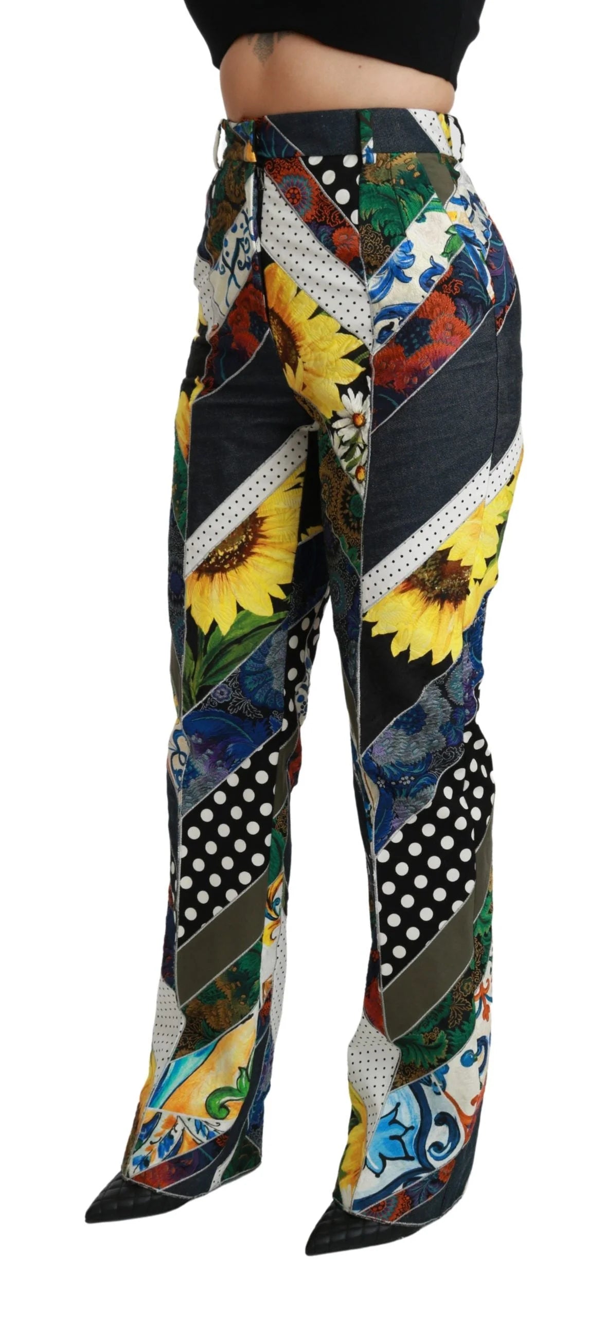 Dolce & Gabbana Multicolor Print High Waist Straight Pants - IT40|S - Trousers