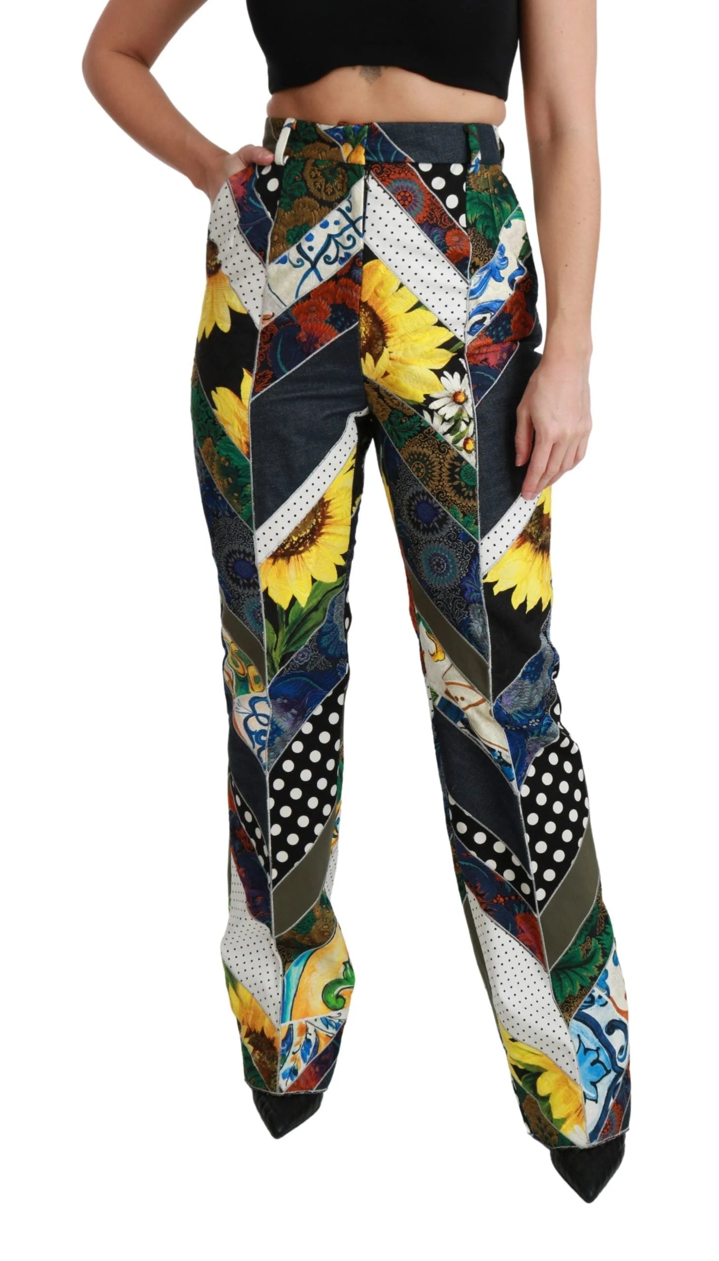 Dolce & Gabbana Multicolor Print High Waist Straight Pants - IT40|S - Trousers