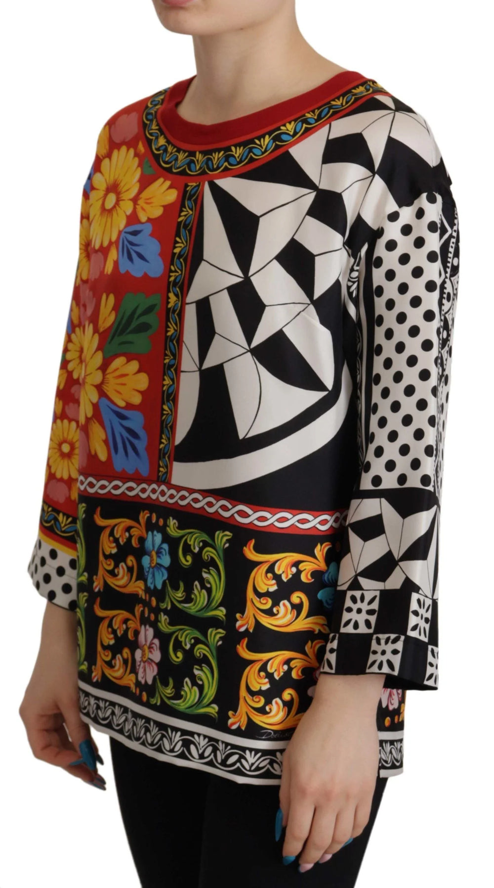 Dolce & Gabbana Multicolor Printed Baroque Loose Long Sleeve - IT38|XS - Blouses
