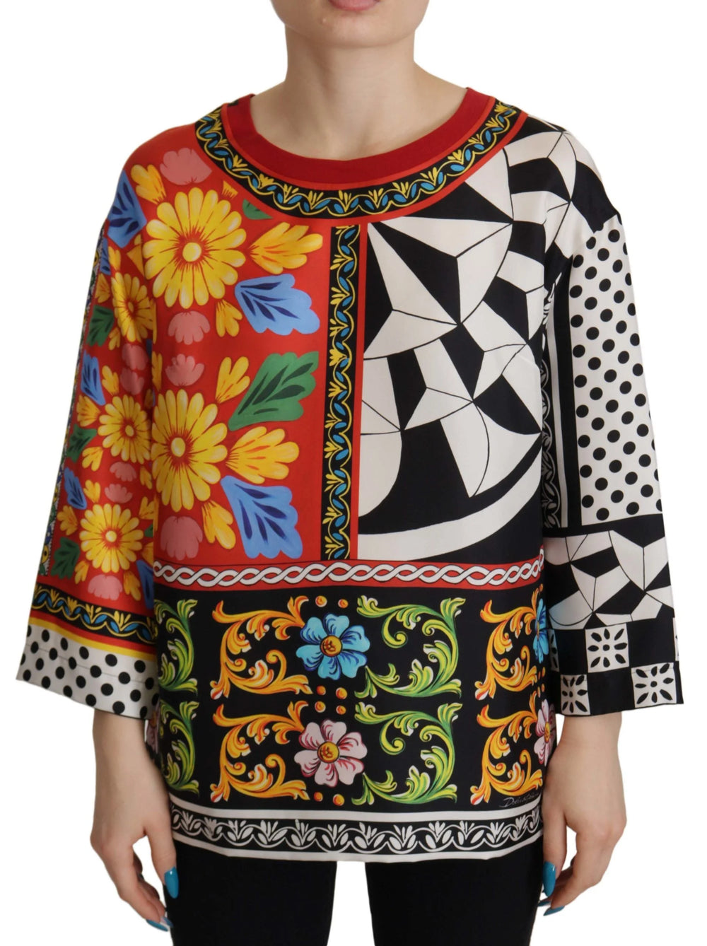 Dolce & Gabbana Multicolor Printed Baroque Loose Long Sleeve - IT38|XS - Blouses
