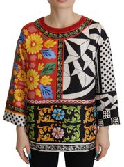 Dolce & Gabbana Multicolor Printed Baroque Loose Long Sleeve - IT38|XS - Blouses
