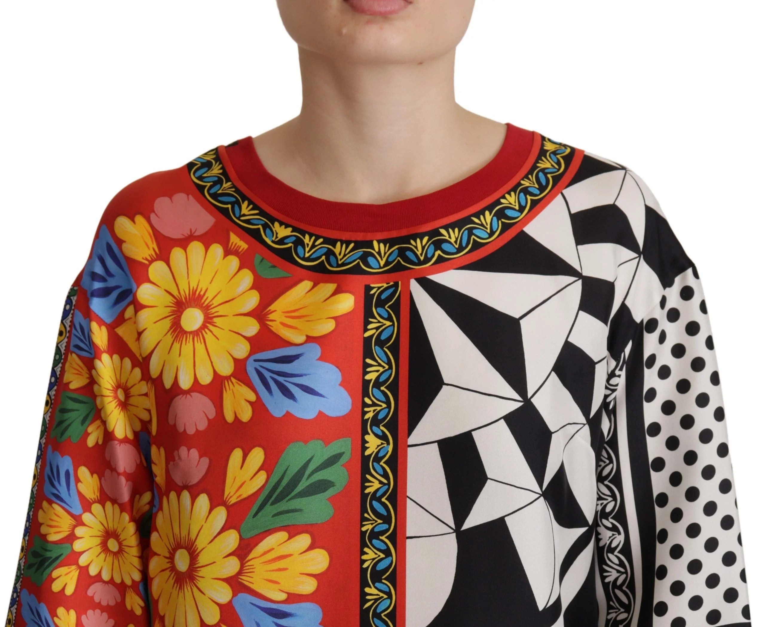 Dolce & Gabbana Multicolor Printed Baroque Loose Long Sleeve - IT38|XS - Blouses