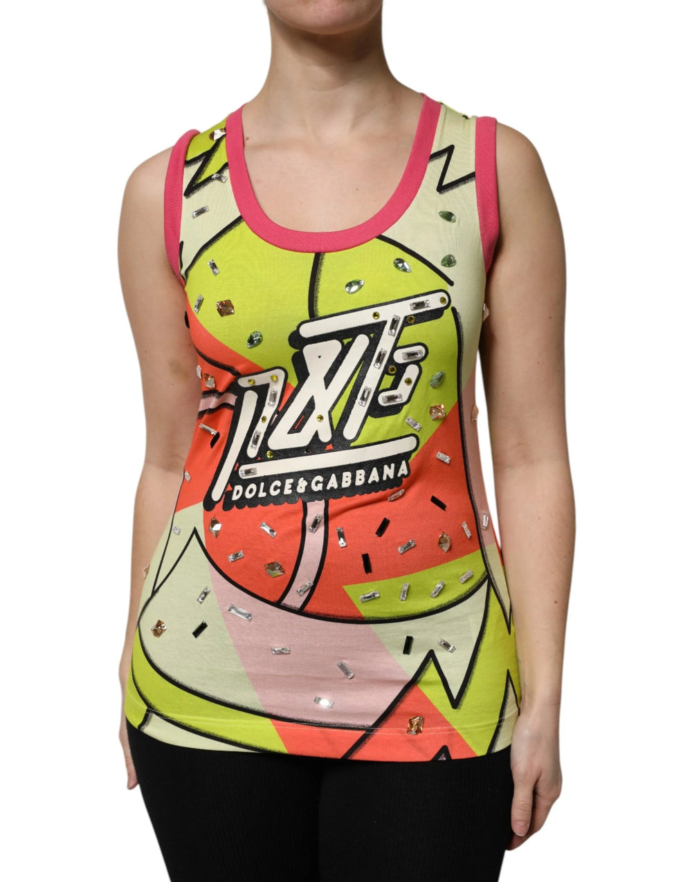Dolce & Gabbana Multicolor Printed Crystal Embellishment Top - IT40|S - Tank Tops