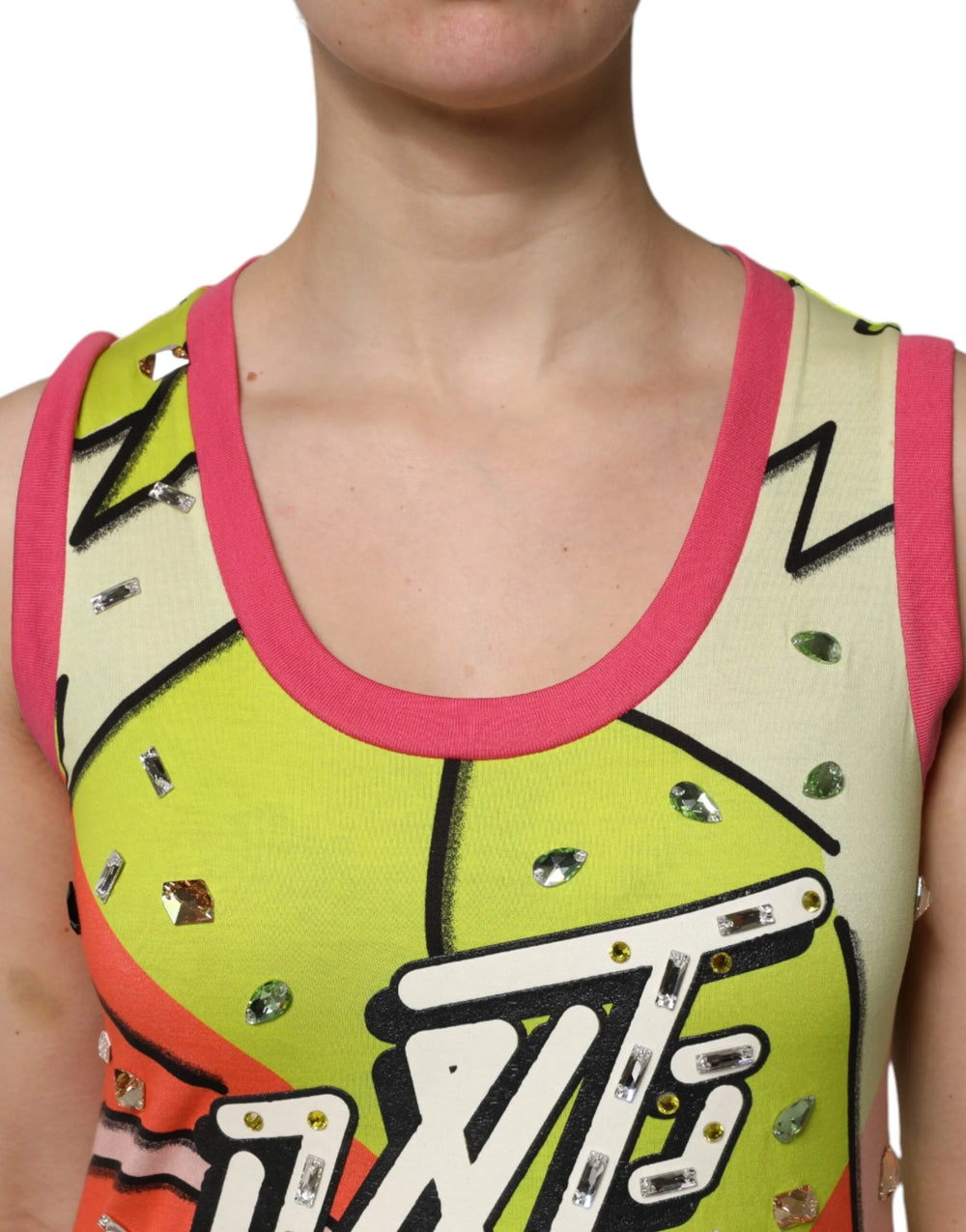 Dolce & Gabbana Multicolor Printed Crystal Embellishment Top - IT40|S - Tank Tops