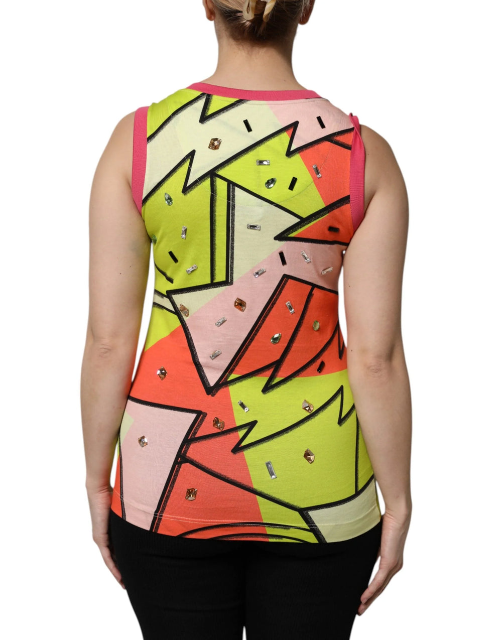 Dolce & Gabbana Multicolor Printed Crystal Embellishment Top - IT40|S - Tank Tops
