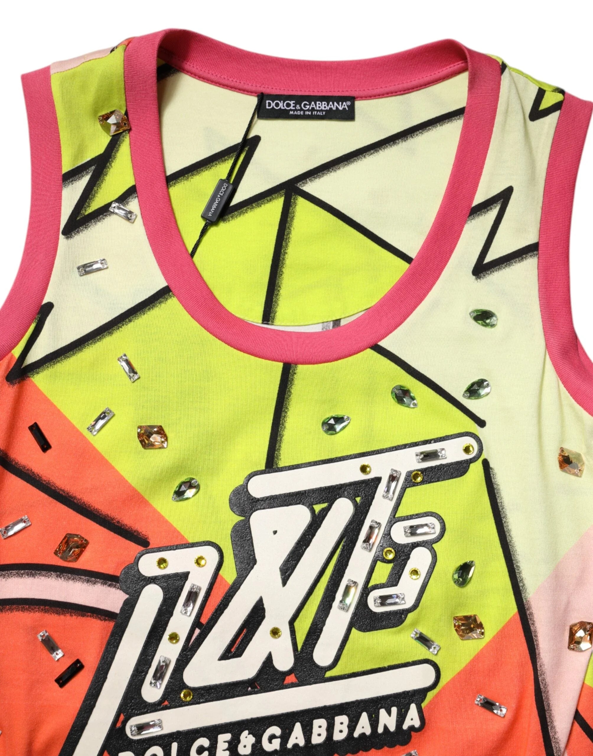 Dolce & Gabbana Multicolor Printed Crystal Embellishment Top - IT40|S - Tank Tops